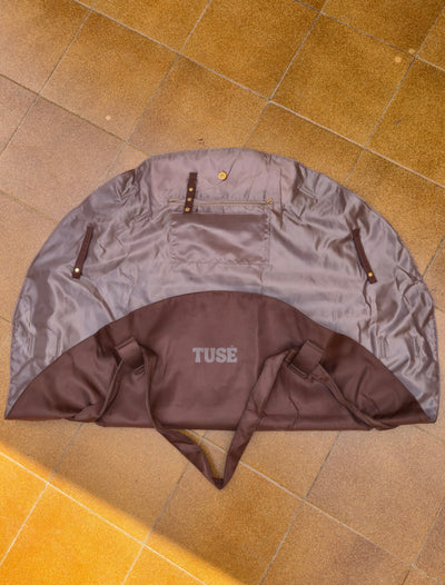 Brown tote opened