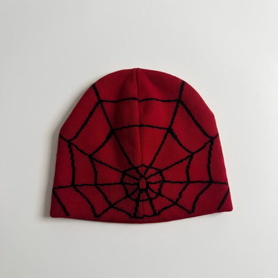 Spider Knit Beanie - Back View Red