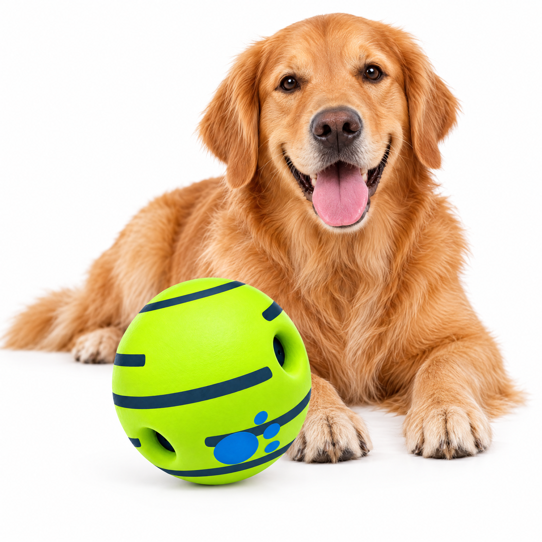 The Giggle Ball with a golden retriever