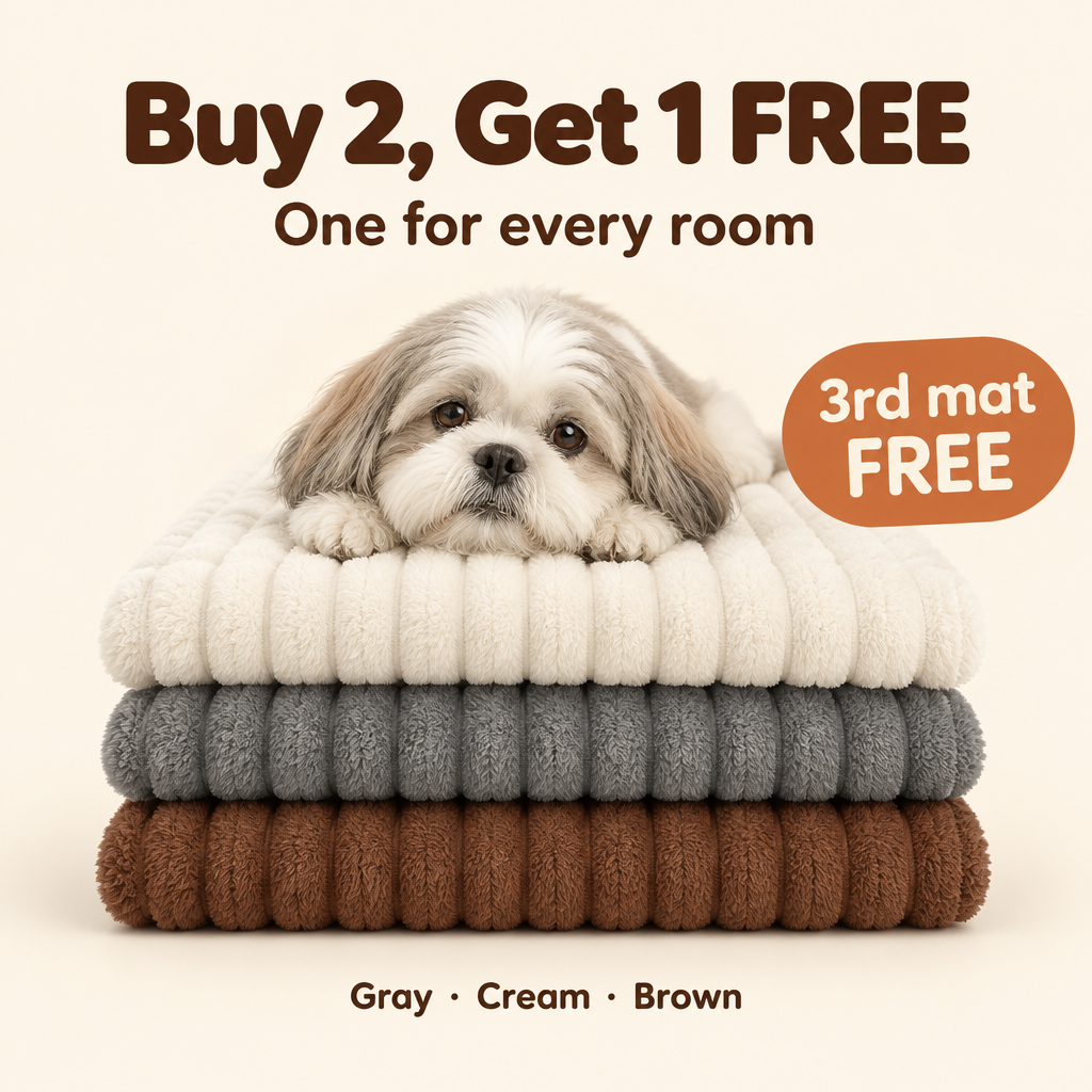 Buy 2, get 1 free: three mats in gray, cream and brown