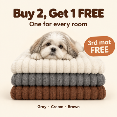 Buy 2, get 1 free: three mats in gray, cream and brown